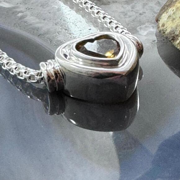 Carolyn Pollack Sterling Silver Faceted Citrine Slide Heart Pendant W/Necklace - Picture 3 of 10